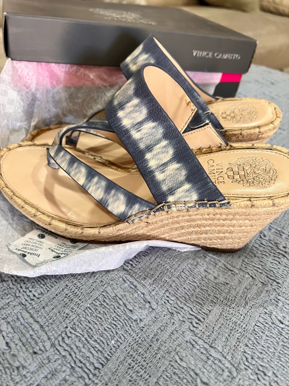 Vince Camuto Navy Tie-Dye Espadrille Wedge Sandals